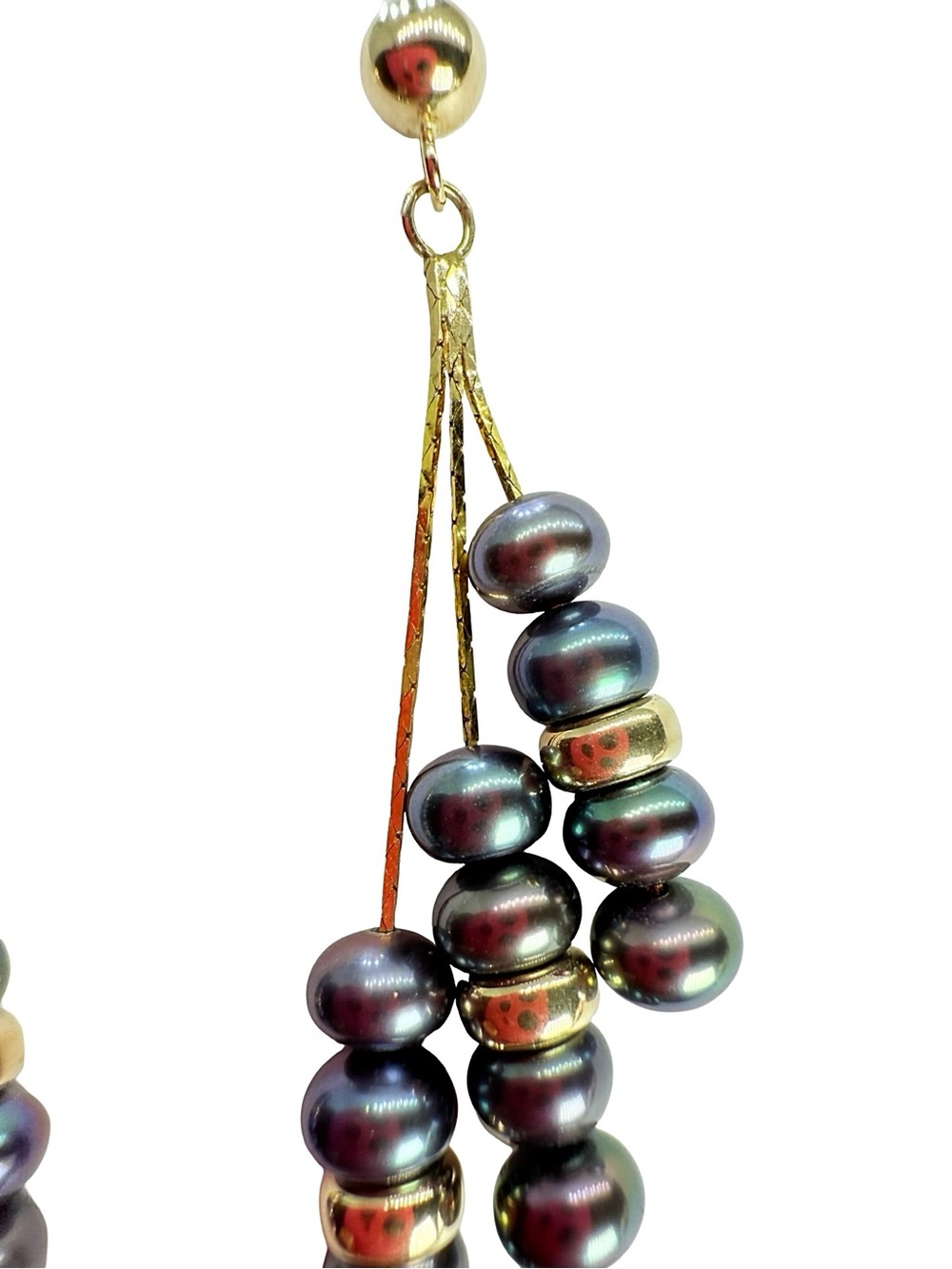 Gold & Black Pearl Cluster Drop Earrings - Elegant Women's Jewelry - Picture 6 of 16